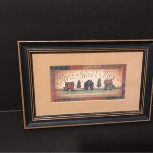 Vintage navy blue distressed wooden frame with farmhouse home sweet home